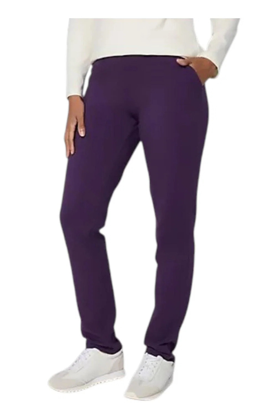 Denim & Co. Active Tall Duo Stretch Slim Straight Pants Deep Purple - Tall